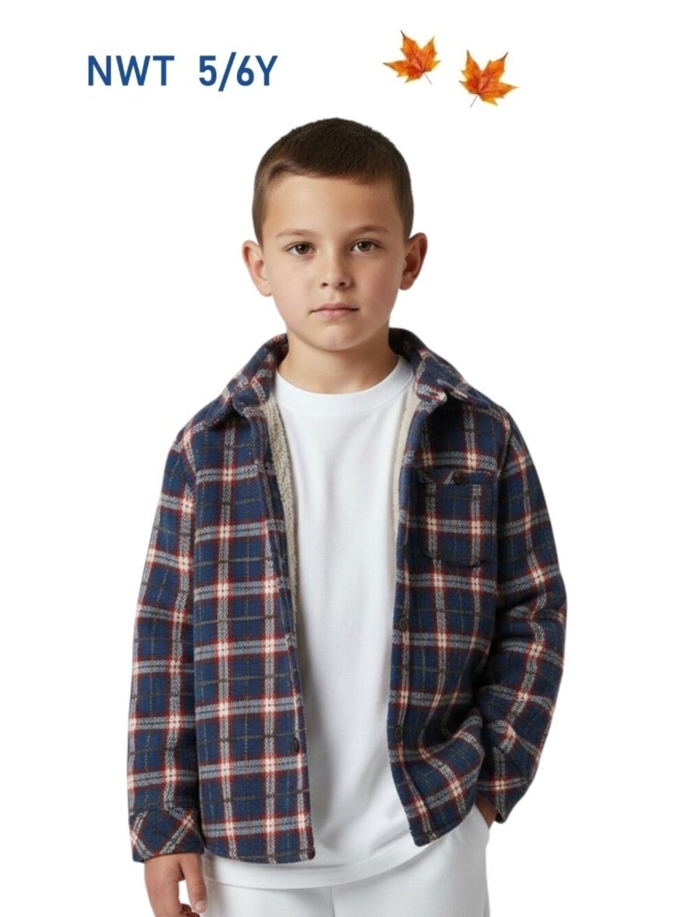 Me & Henry Sherpa‑lined Shacket Classic Flannel Plaid size 5/6Y